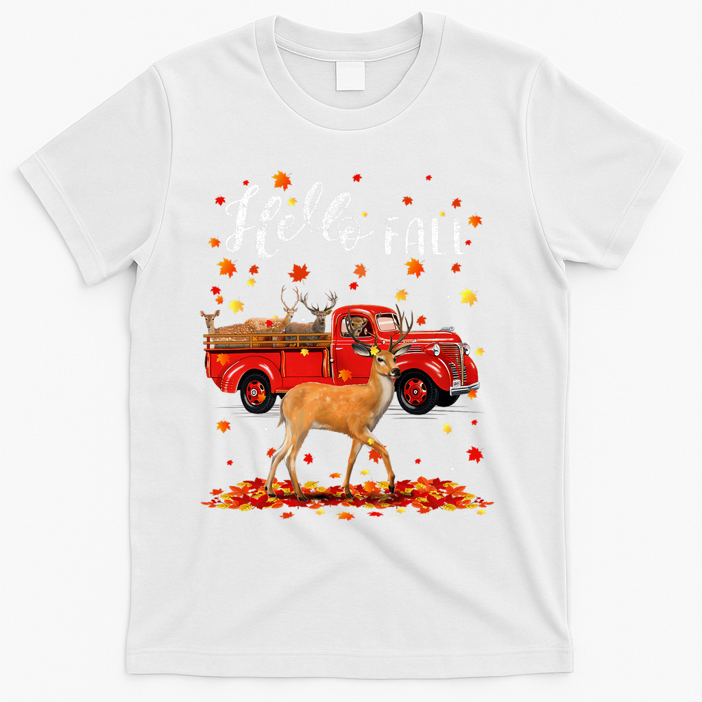 Maple Deer Leaf Fall Autumn Red Truck Gift T-Shirt product image 2