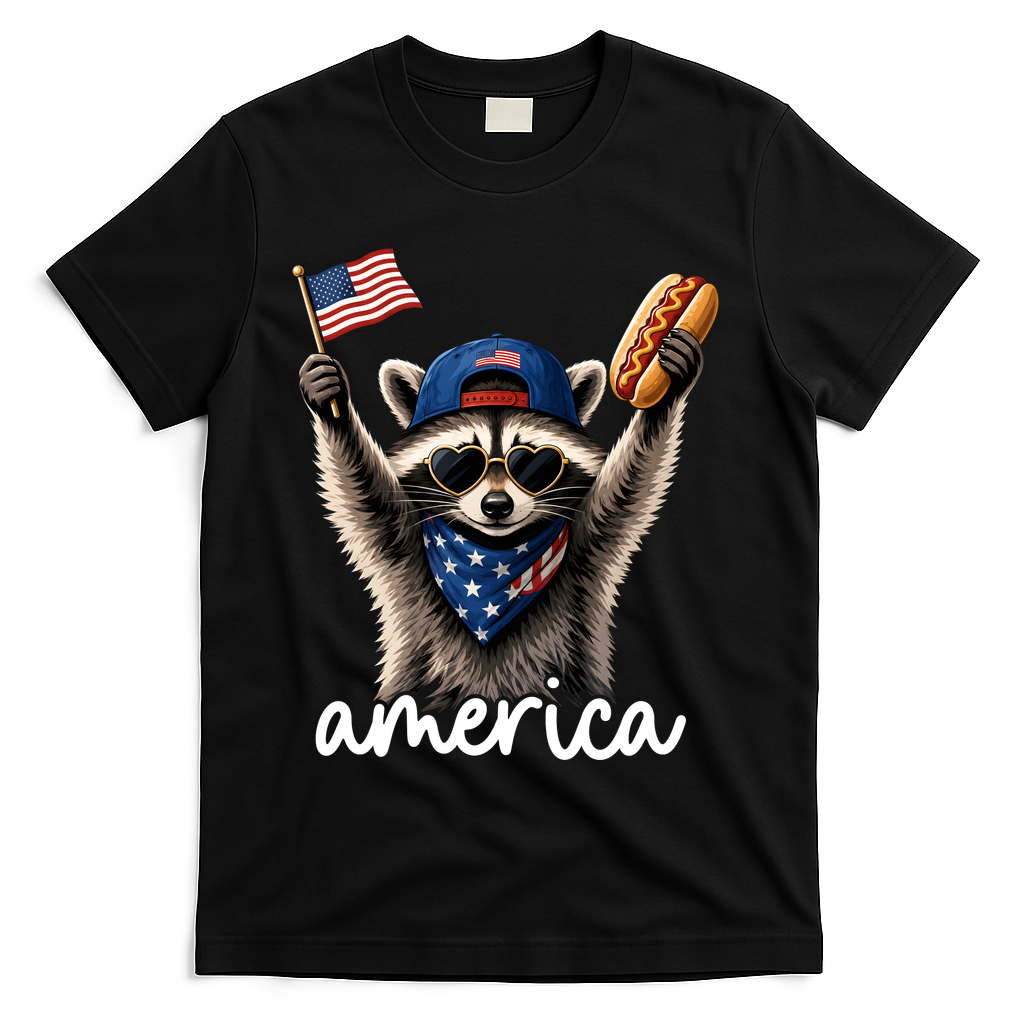 Patriotic Raccoon America Flag Hot Dog Celebration T-Shirt product image 1