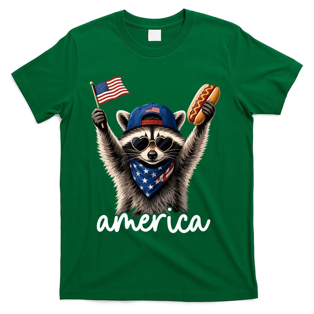 Patriotic Raccoon America Flag Hot Dog Celebration T-Shirt product image 4