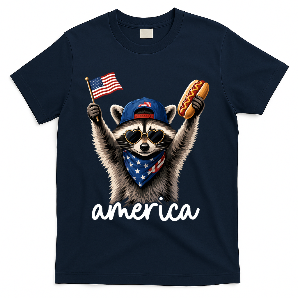 Patriotic Raccoon America Flag Hot Dog Celebration T-Shirt product image 3