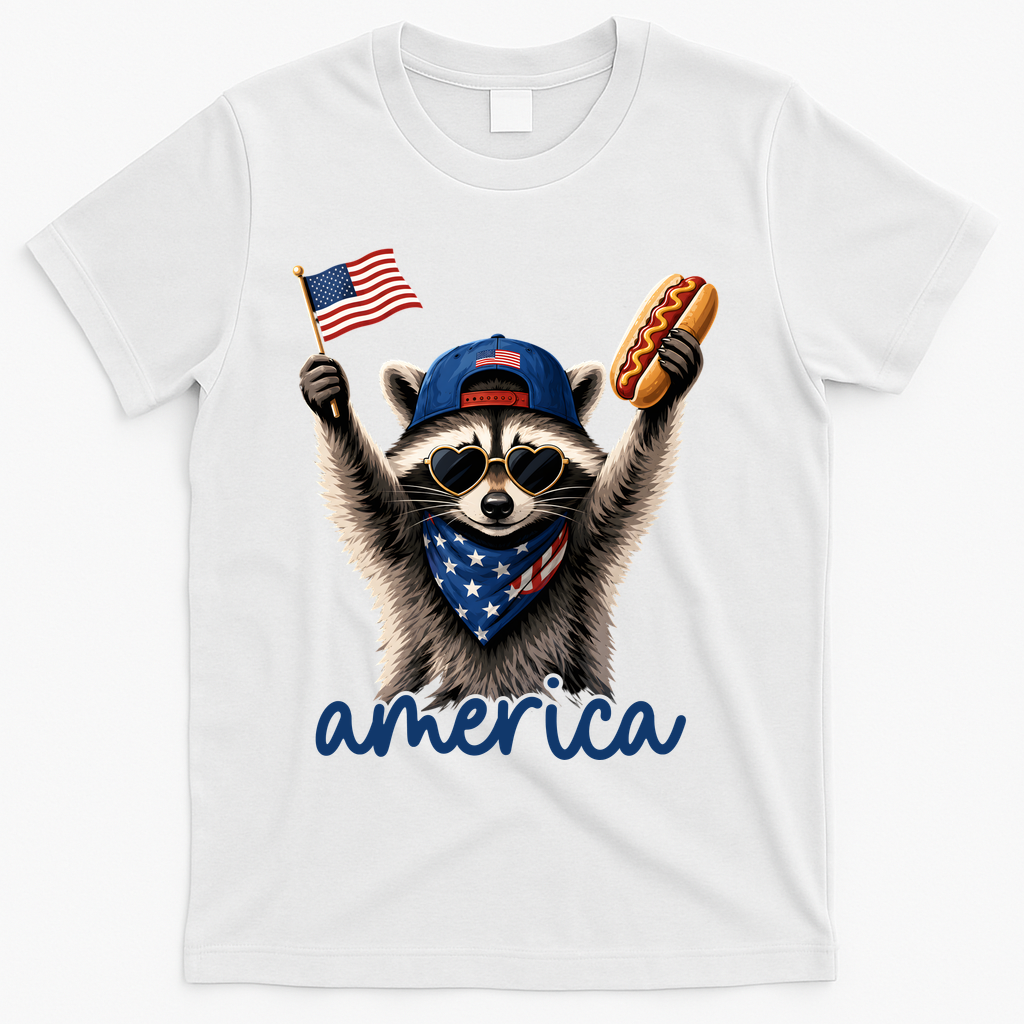 Patriotic Raccoon America Flag Hot Dog Celebration T-Shirt product image 2