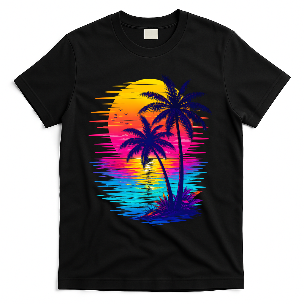Palm Sunset Ocean Summer Beach Hawaiian T-Shirt product image 1