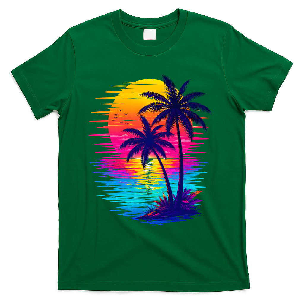 Palm Sunset Ocean Summer Beach Hawaiian T-Shirt product image 4