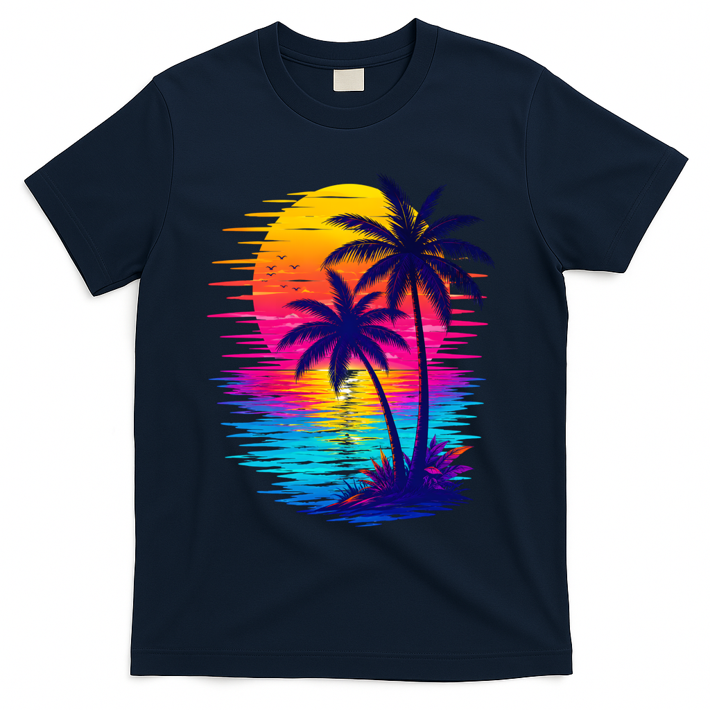 Palm Sunset Ocean Summer Beach Hawaiian T-Shirt product image 3