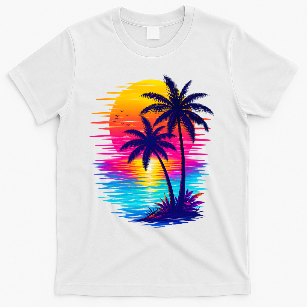 Palm Sunset Ocean Summer Beach Hawaiian T-Shirt product image 2