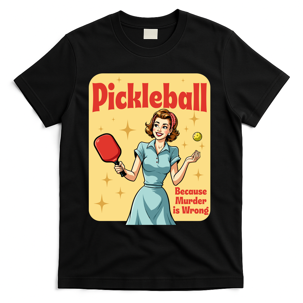 Retro Pickleball Funny Because Murder Is Wrong T-Shirt product image 1