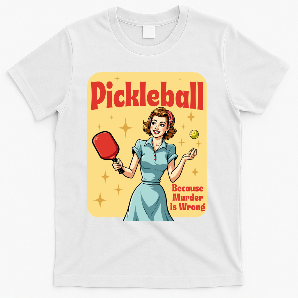 Retro Pickleball Funny Because Murder Is Wrong T-Shirt product image 2