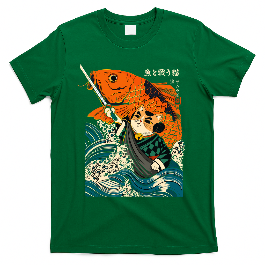 Samurai Cat And Koi Fish Anime T-Shirt product image 4