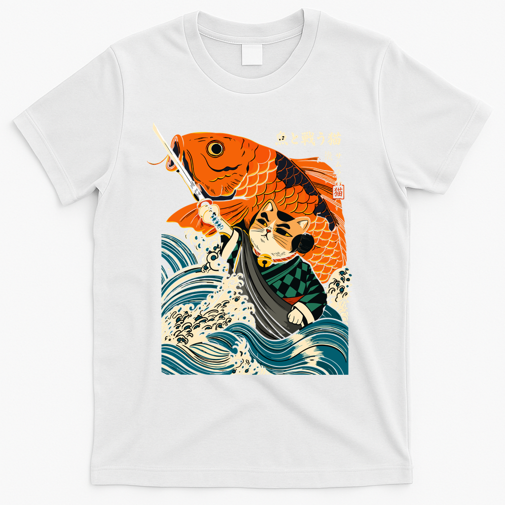 Samurai Cat And Koi Fish Anime T-Shirt product image 2