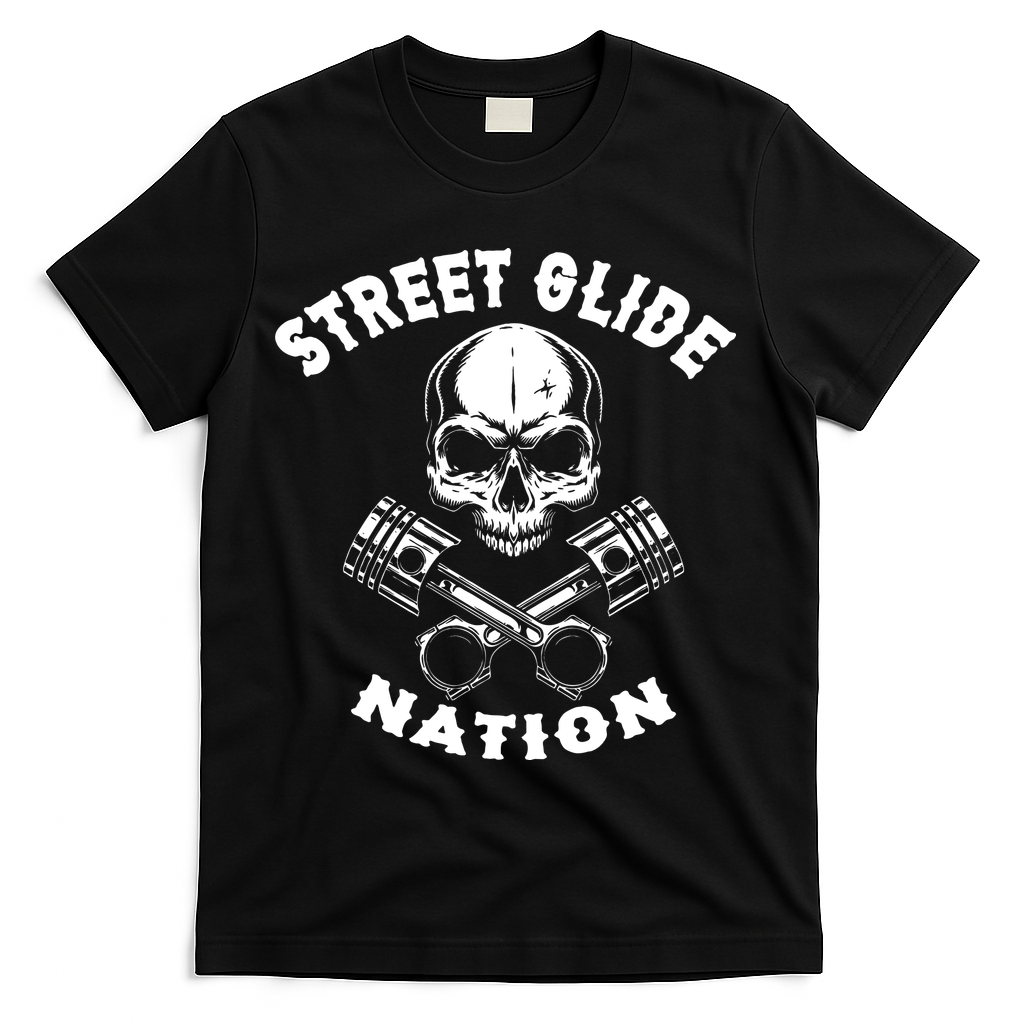 Street Glide Nation Skull And Pistons Biker T-Shirt product image 1