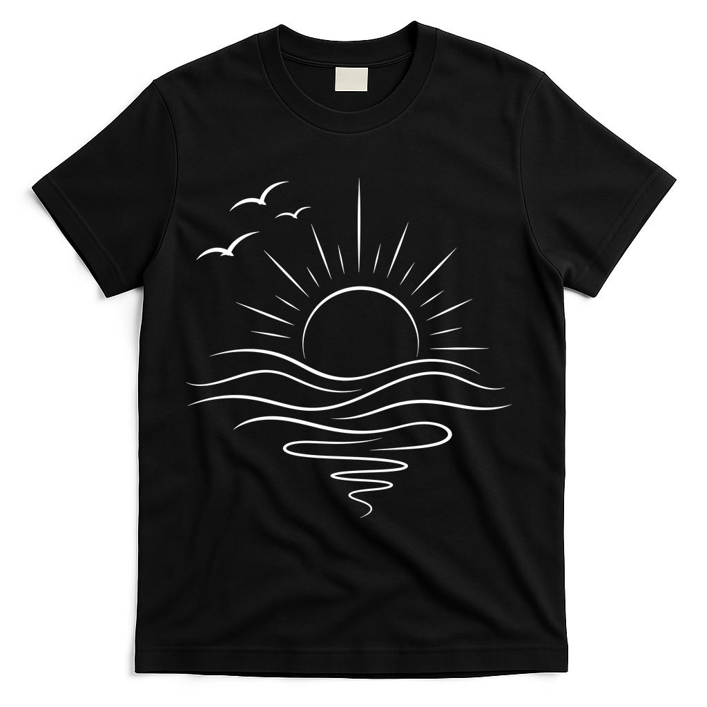 Sun Ocean Linear Graphic Boho Summer Beach T-Shirt product image 1