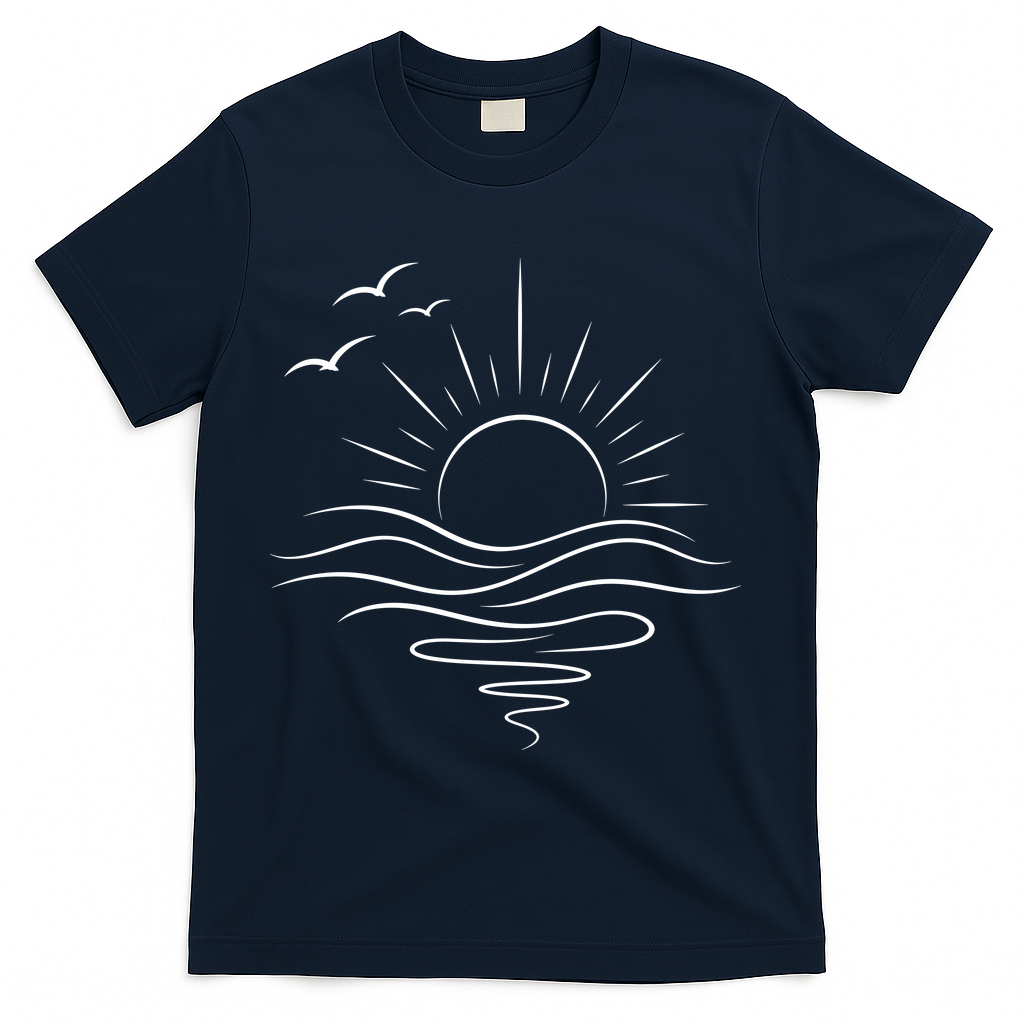 Sun Ocean Linear Graphic Boho Summer Beach T-Shirt product image 3