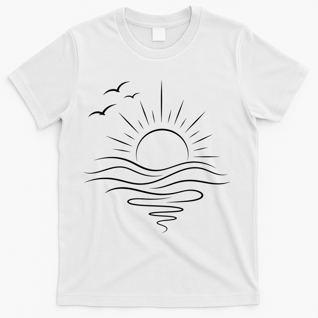 Sun Ocean Linear Graphic Boho Summer Beach T-Shirt product image 2