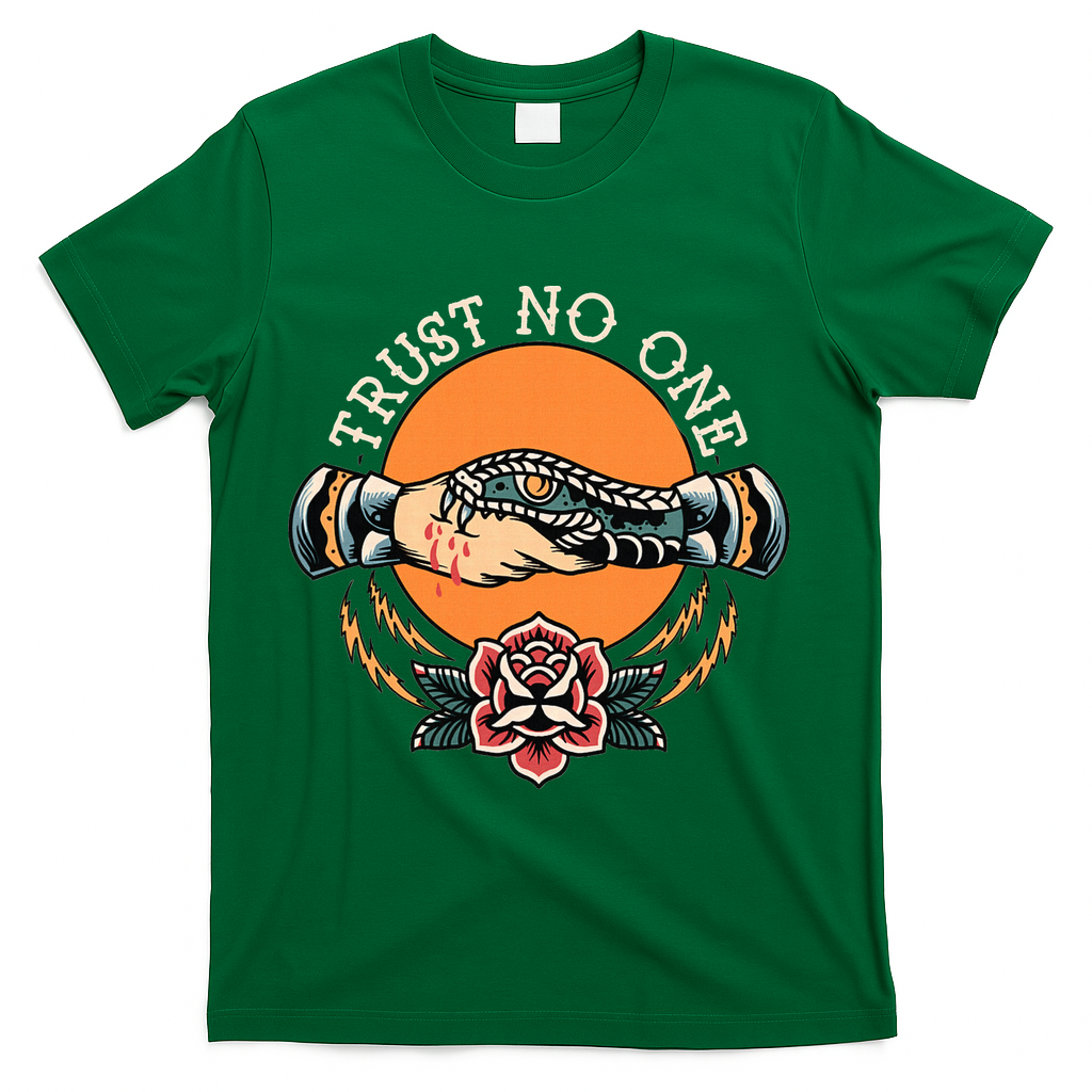 Trust No One Handshake Snake Traditional Tattoo Art T-Shirt product image 4