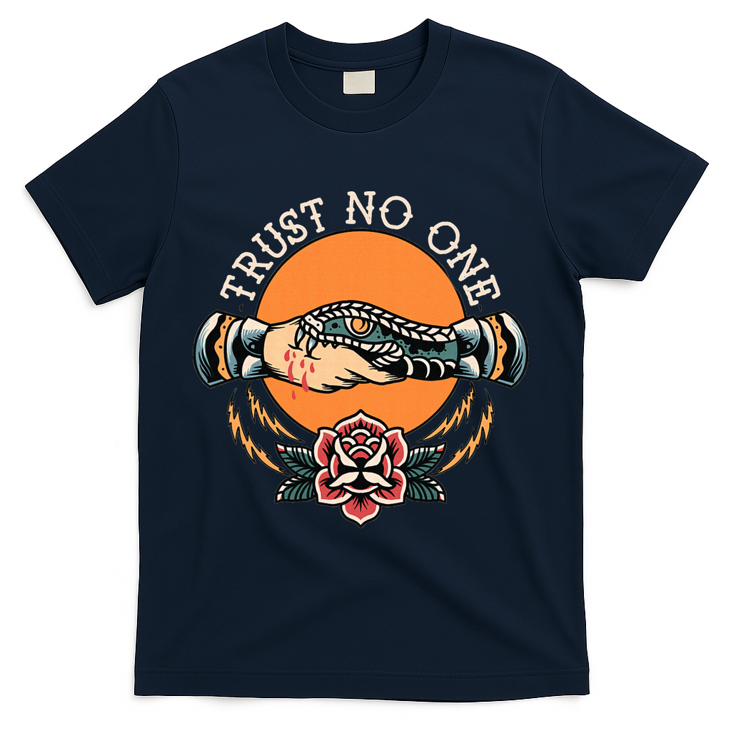 Trust No One Handshake Snake Traditional Tattoo Art T-Shirt product image 3
