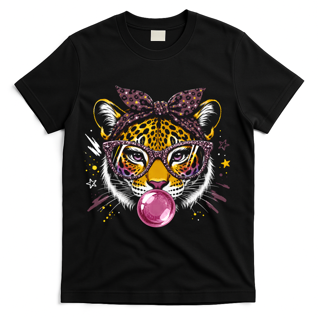 Tiger With Glasses Bubblegum And Pink Bow T-Shirt product image 1
