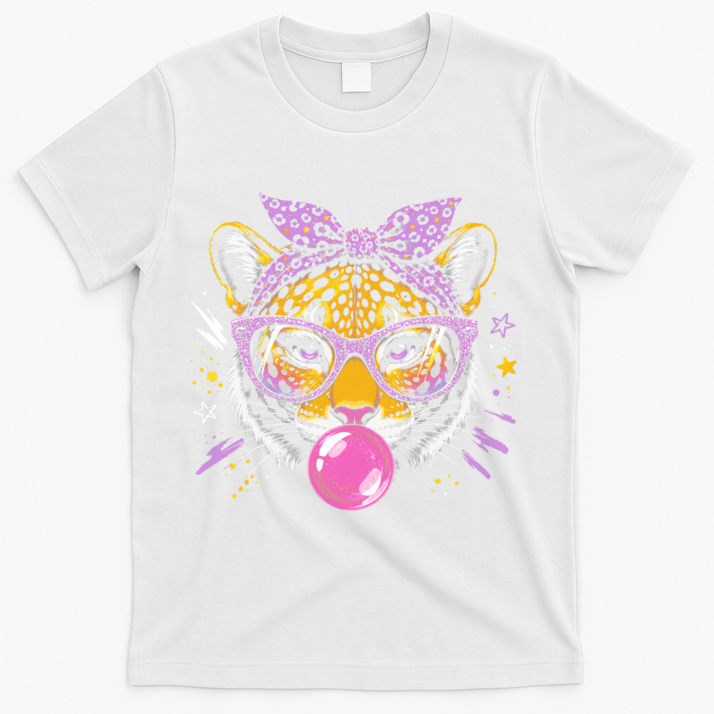 Tiger With Glasses Bubblegum And Pink Bow T-Shirt product image 2