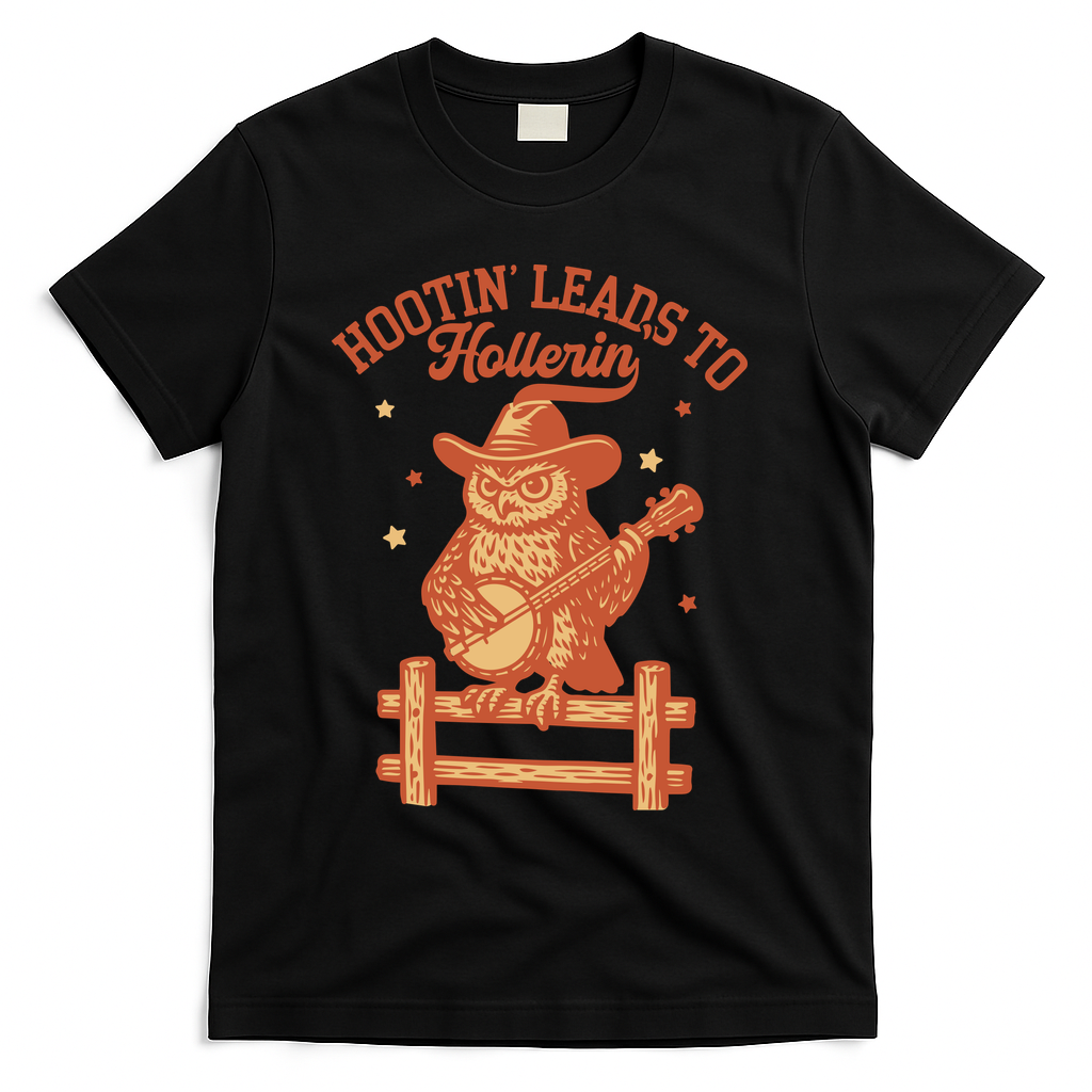 Vintage Hootin Leads To Hollerin Cowboy Owl T-Shirt product image 1